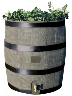 Round Rain Barrel With Planter, 35 Gallons -Gardener's Supply Sales 8612856BK 08V tif