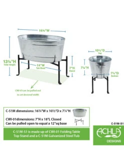 Achla Designs Mini Oval Galvanized Tub With Folding Stand -Gardener's Supply Sales 8612906 04v