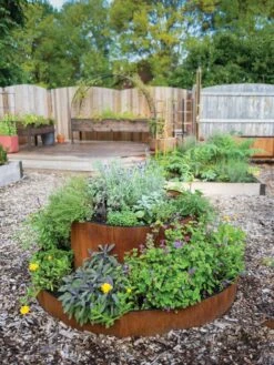 Birdies™ Corten Steel Round Raised Bed, Large, Low -Gardener's Supply Sales 8613287 0013 birdies corten steel tiered round raised bed kit tall 1